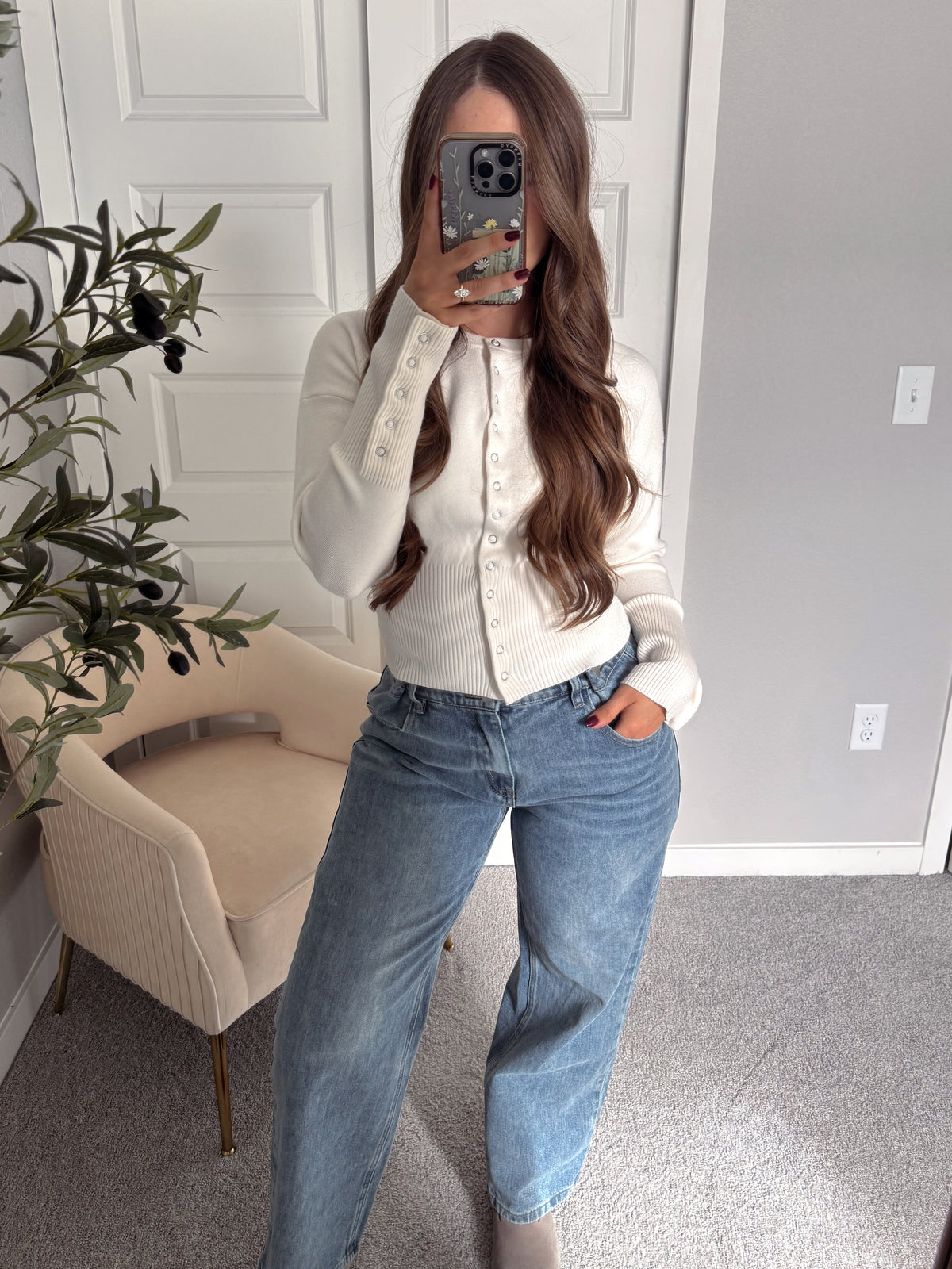 Molly Mid Rise Adjustable Waist Wide Leg Jeans (Medium Wash)