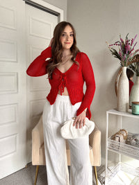 Monroe Crochet Tie-Front Cardigan (Red)