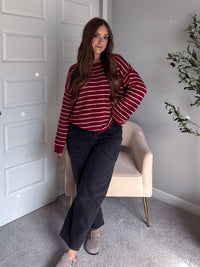 Montana Striped Oversized Crew Neck Sweater (Burgundy)