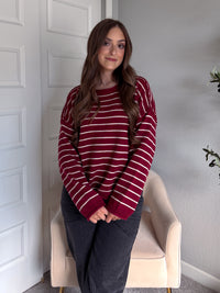 Montana Striped Oversized Crew Neck Sweater (Burgundy)