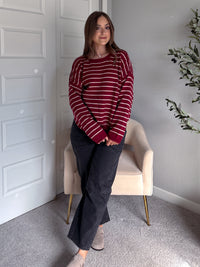 Montana Striped Oversized Crew Neck Sweater (Burgundy)
