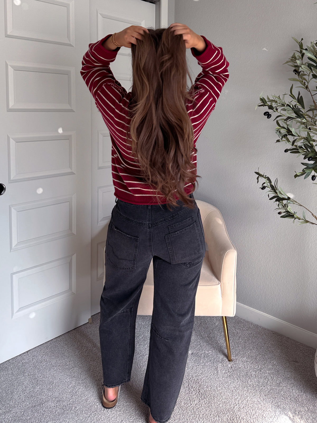 Montana Striped Oversized Crew Neck Sweater (Burgundy)