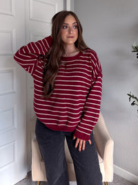 Montana Striped Oversized Crew Neck Sweater (Burgundy)