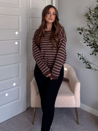Montana Striped Oversized Crew Neck Sweater (Chocolate Brown)
