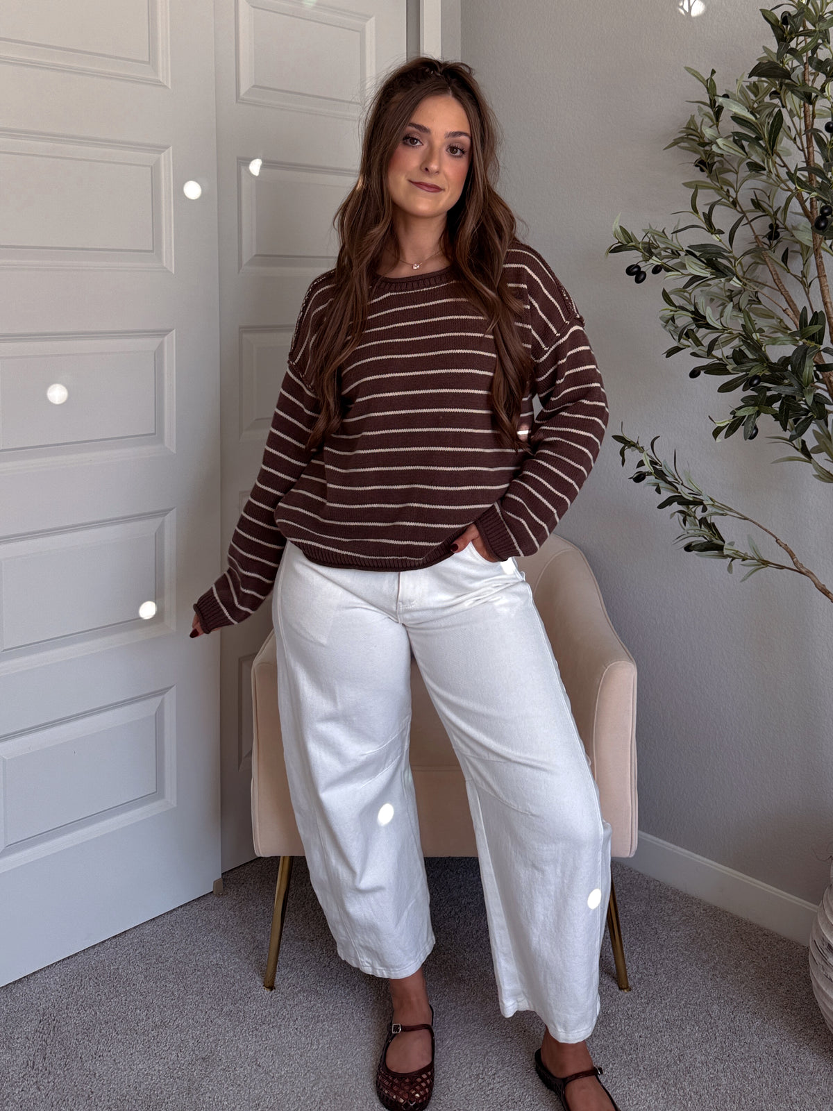 Montana Striped Oversized Crew Neck Sweater (Chocolate Brown)