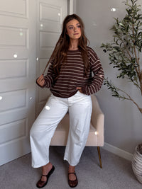 Montana Striped Oversized Crew Neck Sweater (Chocolate Brown)