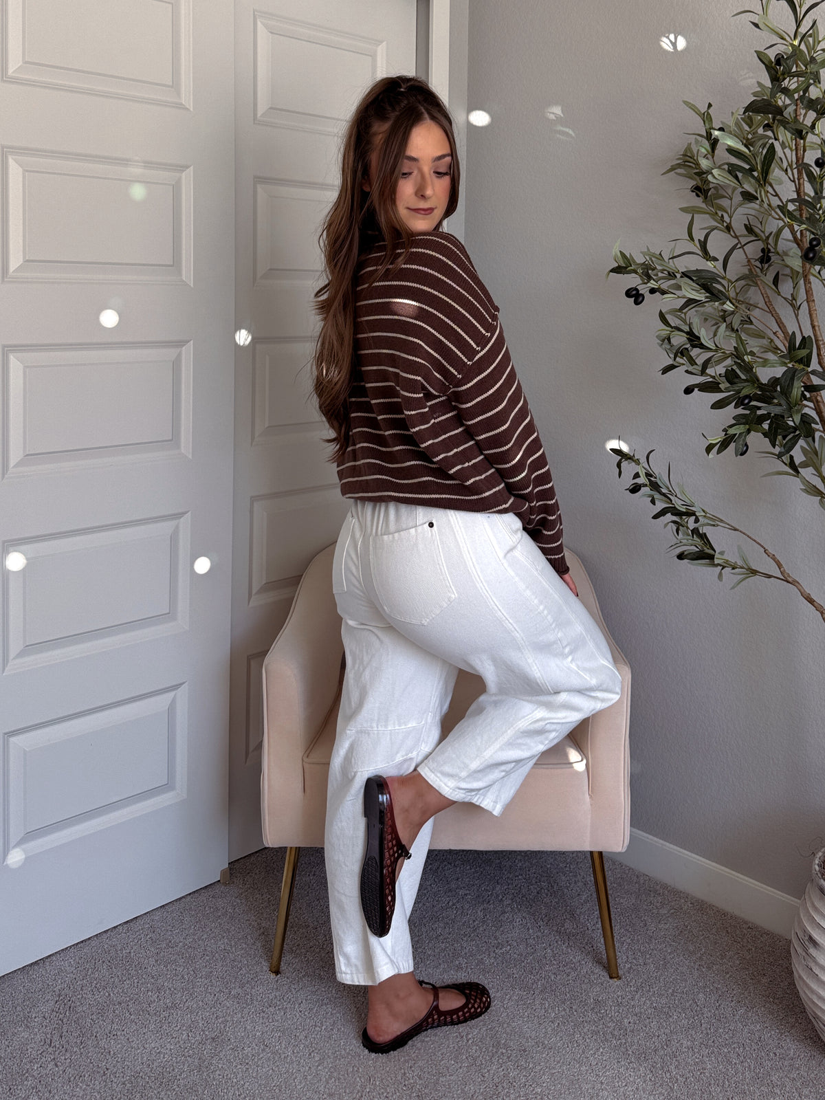 Montana Striped Oversized Crew Neck Sweater (Chocolate Brown)