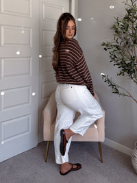 Montana Striped Oversized Crew Neck Sweater (Chocolate Brown)