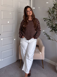 Montana Striped Oversized Crew Neck Sweater (Chocolate Brown)