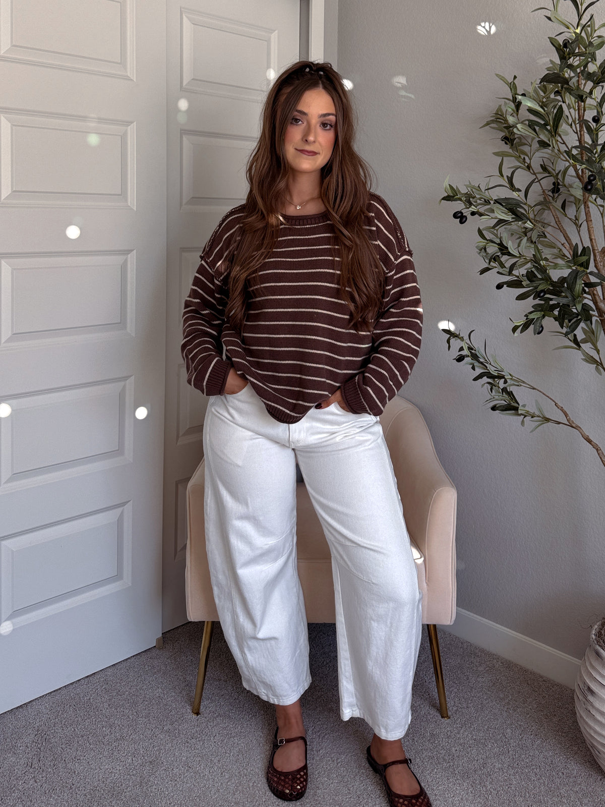 Montana Striped Oversized Crew Neck Sweater (Chocolate Brown)