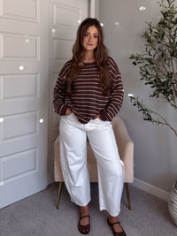 Montana Striped Oversized Crew Neck Sweater (Chocolate Brown)