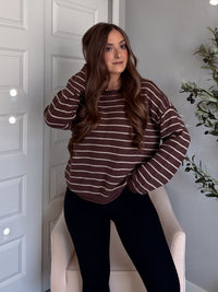 Montana Striped Oversized Crew Neck Sweater (Chocolate Brown)