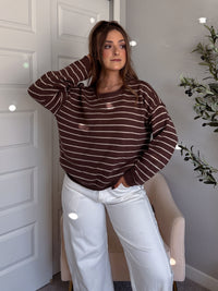 Montana Striped Oversized Crew Neck Sweater (Chocolate Brown)