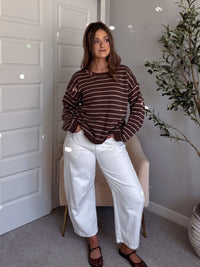 Montana Striped Oversized Crew Neck Sweater (Chocolate Brown)