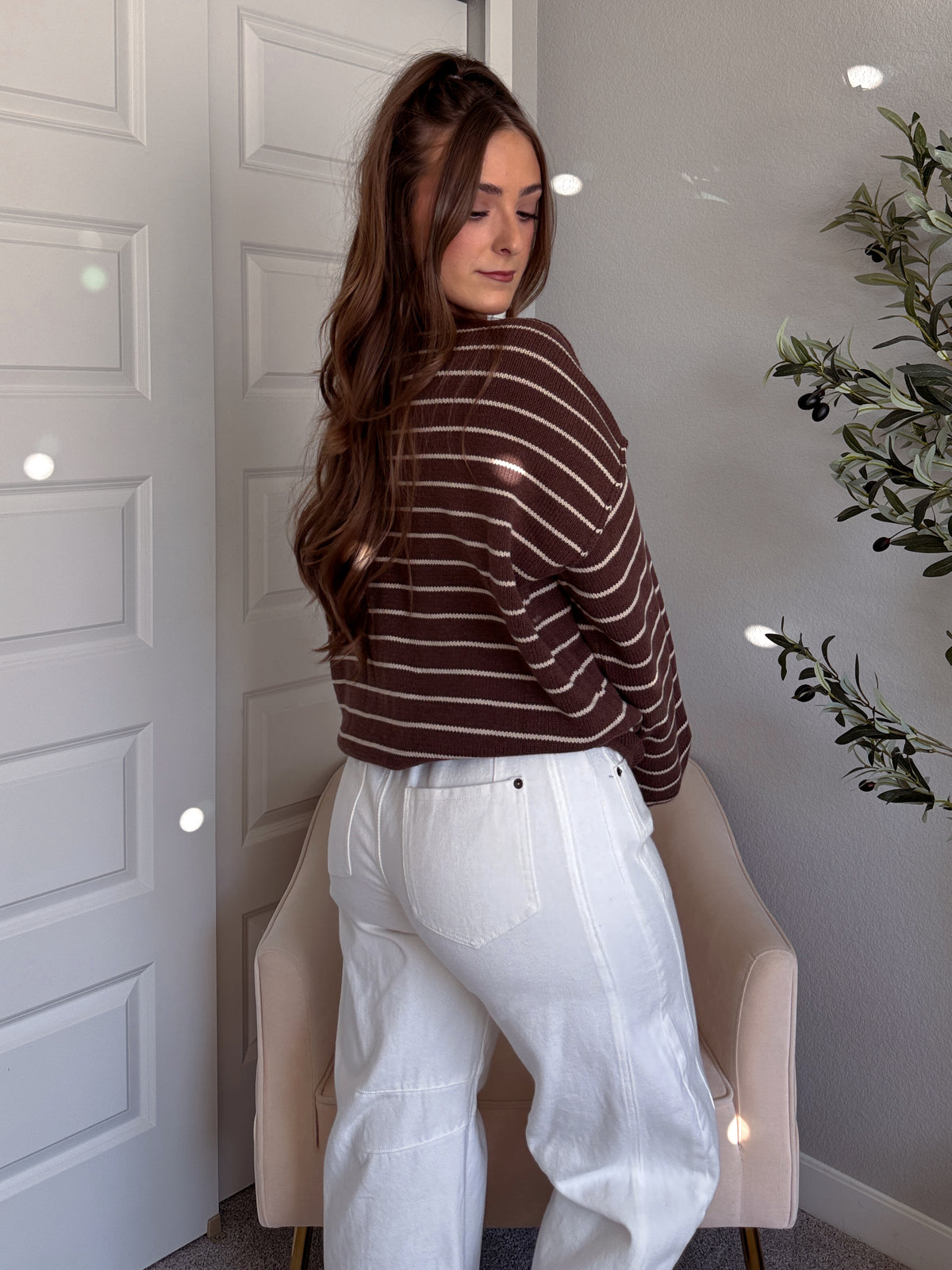 Montana Striped Oversized Crew Neck Sweater (Chocolate Brown)