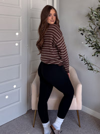 Montana Striped Oversized Crew Neck Sweater (Chocolate Brown)