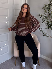 Montana Striped Oversized Crew Neck Sweater (Chocolate Brown)
