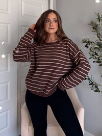 Montana Striped Oversized Crew Neck Sweater (Chocolate Brown)