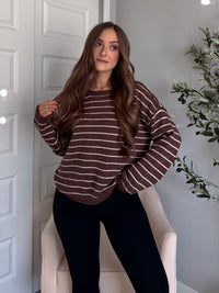 Montana Striped Oversized Crew Neck Sweater (Chocolate Brown)