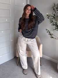Montana Striped Oversized Crew Neck Sweater (Navy)