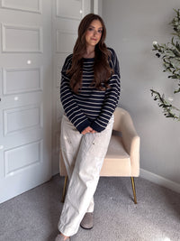 Montana Striped Oversized Crew Neck Sweater (Navy)