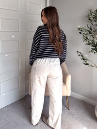 Montana Striped Oversized Crew Neck Sweater (Navy)