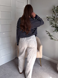Montana Striped Oversized Crew Neck Sweater (Navy)