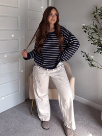 Montana Striped Oversized Crew Neck Sweater (Navy)