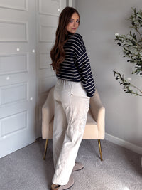 Montana Striped Oversized Crew Neck Sweater (Navy)
