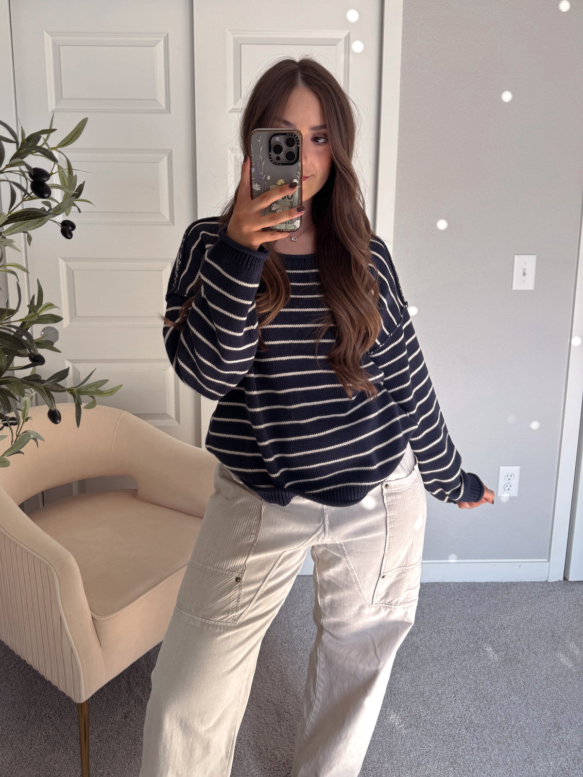 Montana Striped Oversized Crew Neck Sweater (Navy)