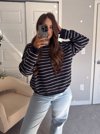 Montana Striped Oversized Crew Neck Sweater (Navy)