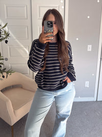 Montana Striped Oversized Crew Neck Sweater (Navy)