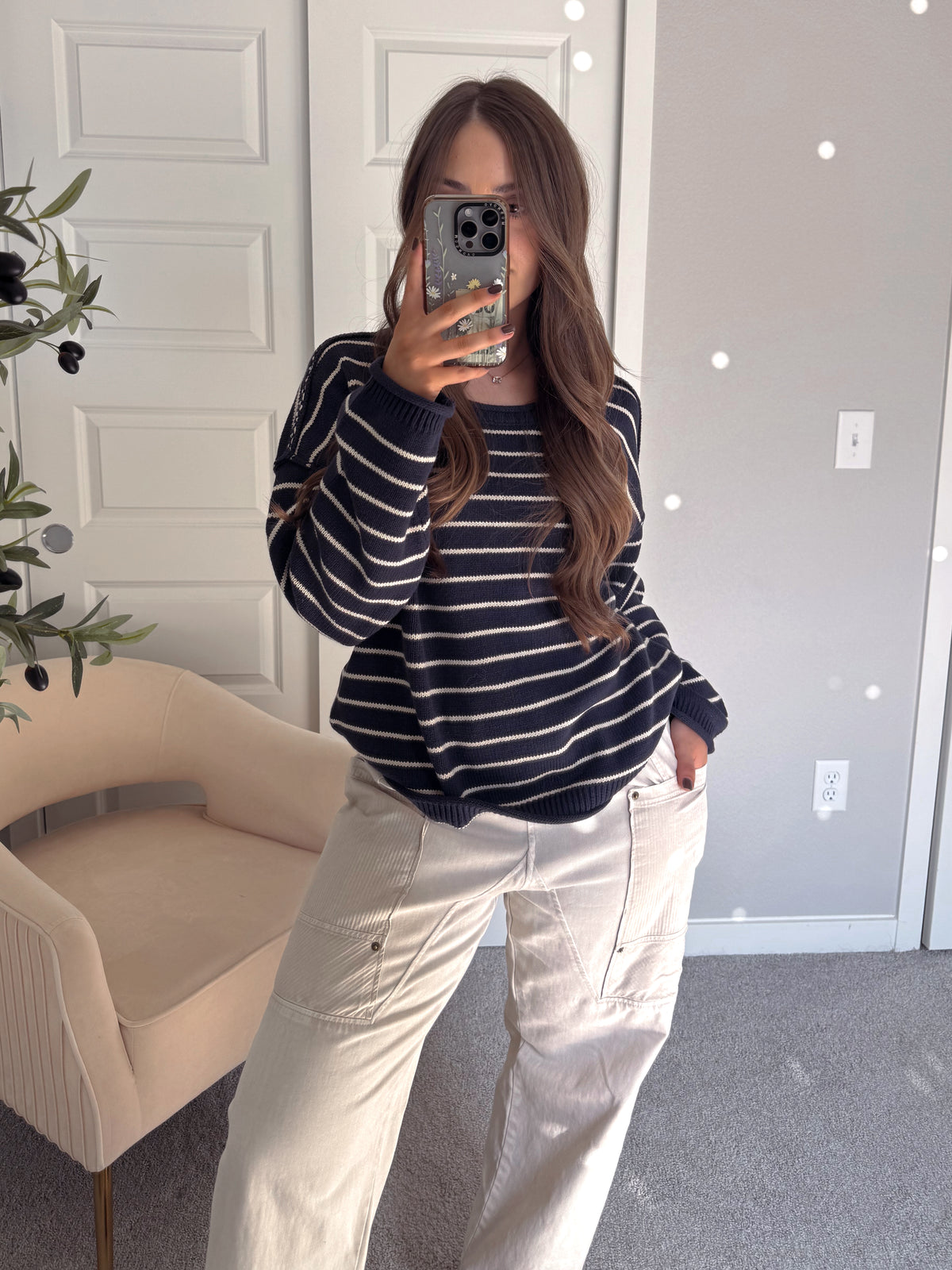 Montana Striped Oversized Crew Neck Sweater (Navy)