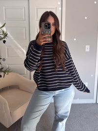 Montana Striped Oversized Crew Neck Sweater (Navy)