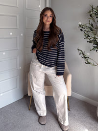 Montana Striped Oversized Crew Neck Sweater (Navy)
