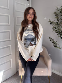 Mt. Rainier Embroidered Oversized Crewneck Sweatshirt (Cream)
