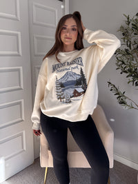 Mt. Rainier Embroidered Oversized Crewneck Sweatshirt (Cream)