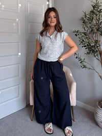 Nadine Drawstring Waist Wide Leg Trousers (Midnight)