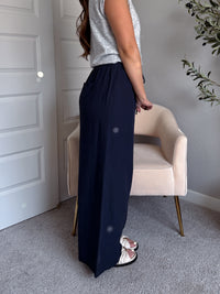 Nadine Drawstring Waist Wide Leg Trousers (Midnight)