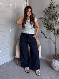 Nadine Drawstring Waist Wide Leg Trousers (Midnight)