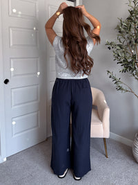 Nadine Drawstring Waist Wide Leg Trousers (Midnight)