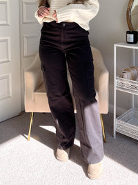 Natalie High-Waisted Denim Cargo Pants (Black)