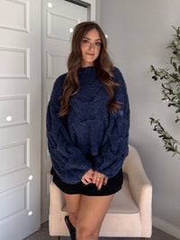 Noelle Oversized Chunky Cable Knit Sweater (Indigo)