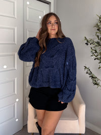 Noelle Oversized Chunky Cable Knit Sweater (Indigo)