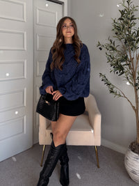 Noelle Oversized Chunky Cable Knit Sweater (Indigo)