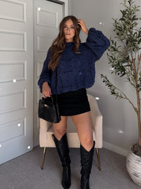 Noelle Oversized Chunky Cable Knit Sweater (Indigo)