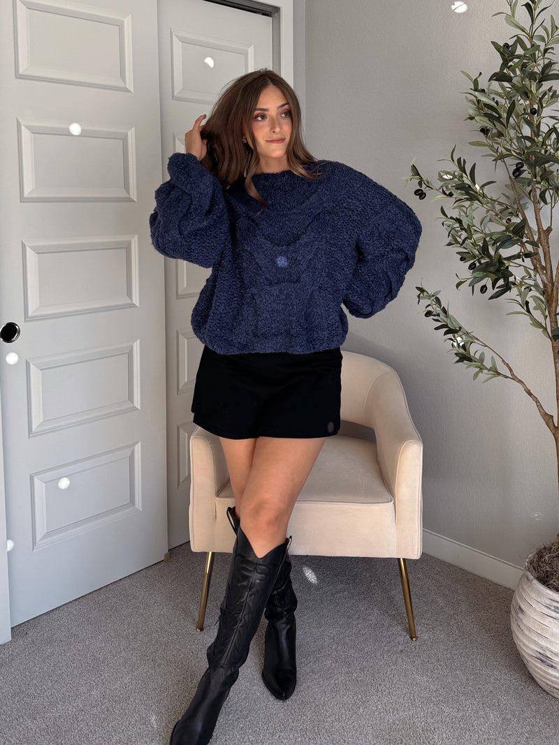 Noelle Oversized Chunky Cable Knit Sweater (Indigo)