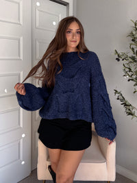 Noelle Oversized Chunky Cable Knit Sweater (Indigo)