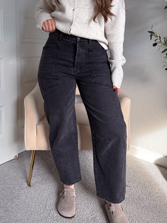 Nolita High Rise Barrel Leg Jeans (Washed Black)