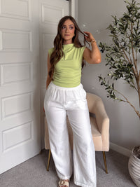 Nova Mock Neck Ruched Crop Top (Lime Green)